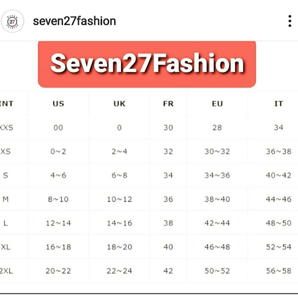 Size Chart for clothing